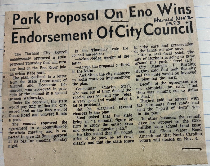 Park Proposal On Eno Wins Endorsement of City Council Article